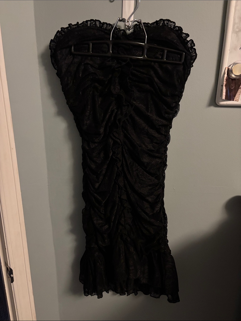 Black Lace Strapless Ruffled Mini Dress - Picture 3 of 5